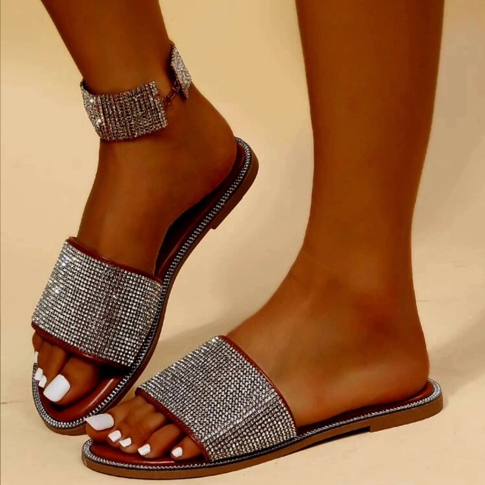 Rhinestone Decor Slide Sandals